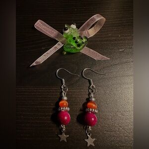 Pink and Orange Beaded Star Earrings